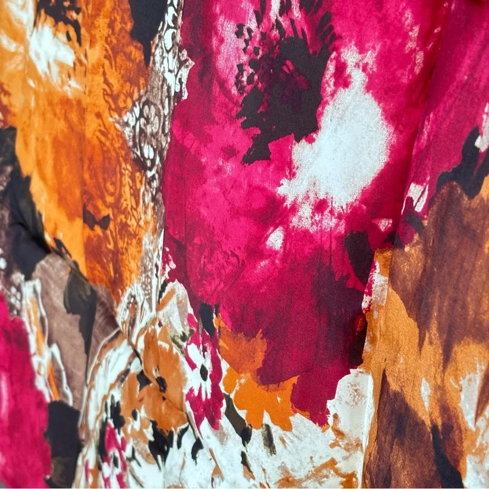 Floral Print Silk Scarf in Orange & Red